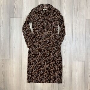 Boden Flora Cord Corduroy Midi Shirt Dress Size US 6 Cheetah Printed D1010